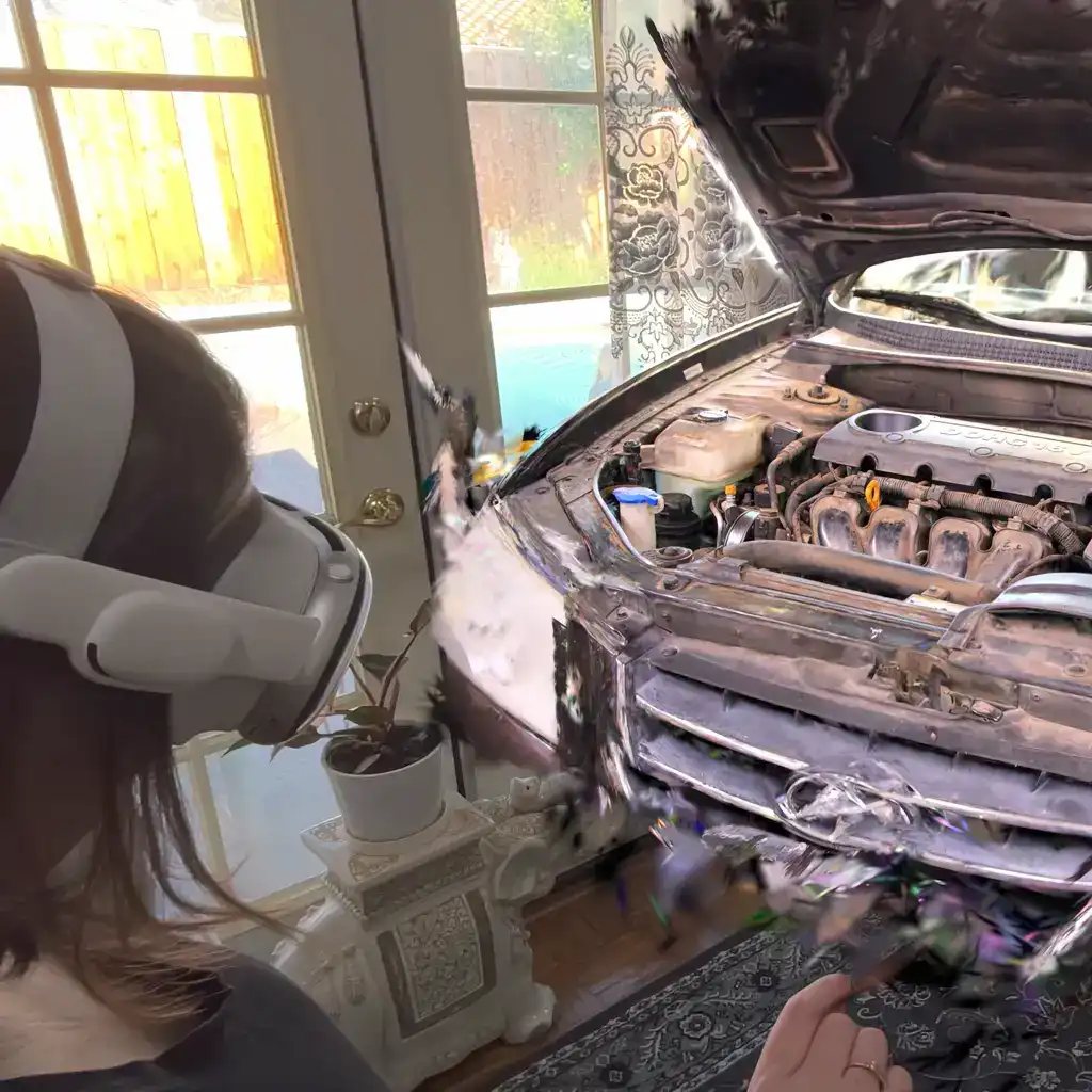 A gaussian splat capture of an engine in mixed reality